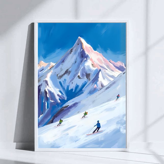 Poster Ski Mountain Slopes Winter Watercolor (Criador carregado)