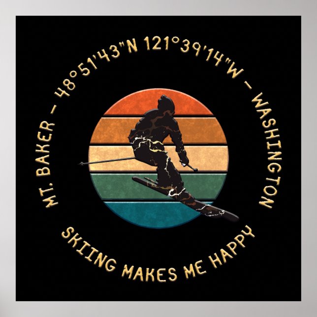Poster Ski Mt. Baker, Washington - Man Skier, Texto Amare (Frente)