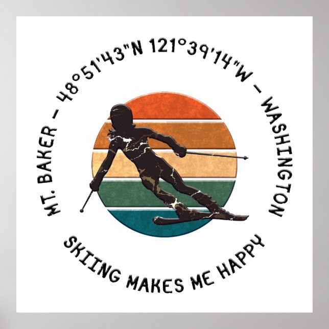 Poster Ski Mt. Baker, Washington - Skier Black Text para  (Frente)