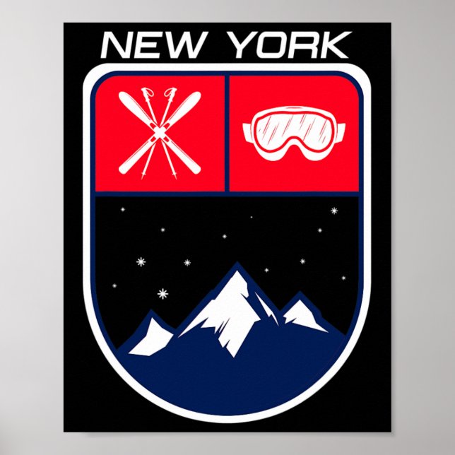 Poster Ski New York Mountain Skike Skiier Goggle Po (Frente)
