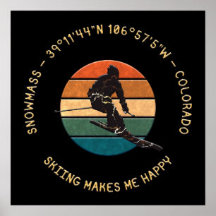 Poster Ski Snowmass, Colorado - Man Skier, Texto Amarelo