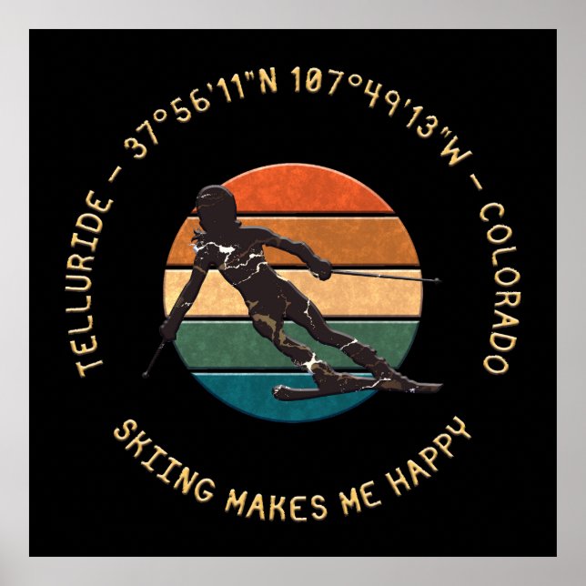 Poster Ski Telluride, Colorado - Woman Skier, Texto Amare (Frente)