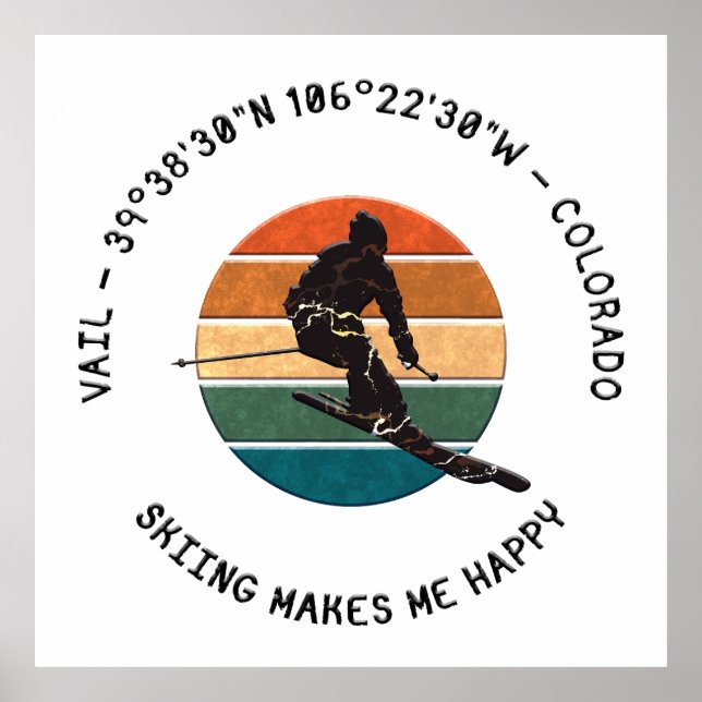 Poster Ski Vail, Colorado - Man Skier, Black Text (Frente)