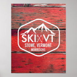Poster Ski Vermont Stowe Killington Stratton Red Barnwood