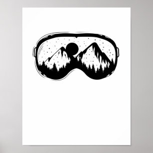 Poster Skibrille mit Bergen im Winterurlaub bei Schnee
