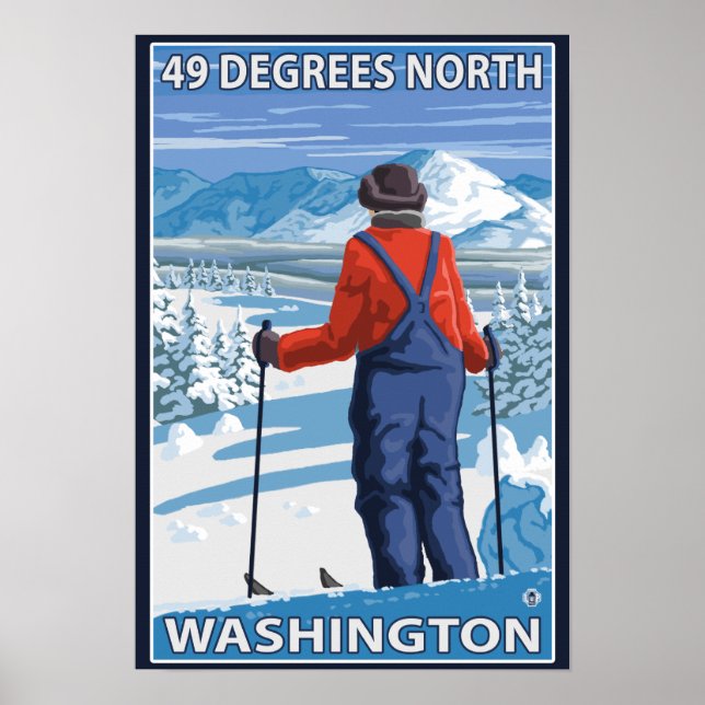 Póster Skier Adminning - 49° Norte, Washington (Frente)