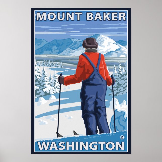 Póster Skier Adminning - Monte Baker, Washington (Frente)