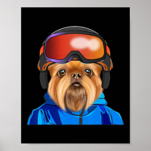 Poster Skier Bruxelles Griffon Snowboard Dog
