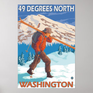 Poster Skier Carregando Snow Skis - 49° Norte,