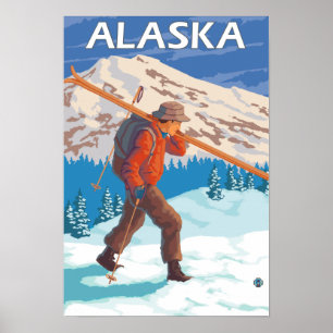 Poster Skier Carrying Snow Skis- Vintage Travel 2