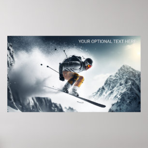 Poster Skier de Montanha de Texto Personalizado