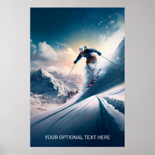 Poster Skier de Montanha de Texto Personalizado