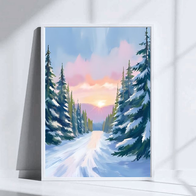 Poster Skiing at Sunset | Winter Mountain Ski Painting (Criador carregado)