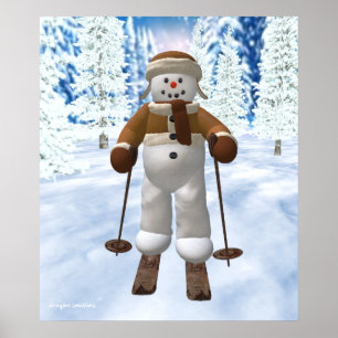 Poster Skiing Vintage Snowman