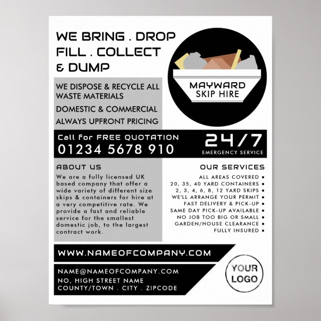 Poster Skip White Rubbish Skip/Empresa Dumpster (Frente)
