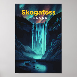 Poster Skogafoss Islândia Viagem Art Vintage Ilustração
