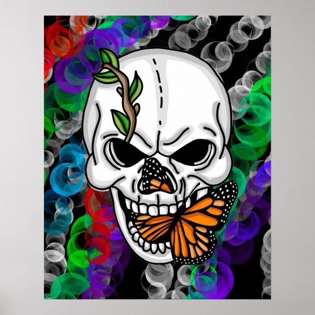 Poster Skull and Monarch Butterfly Digital Art (Frente)