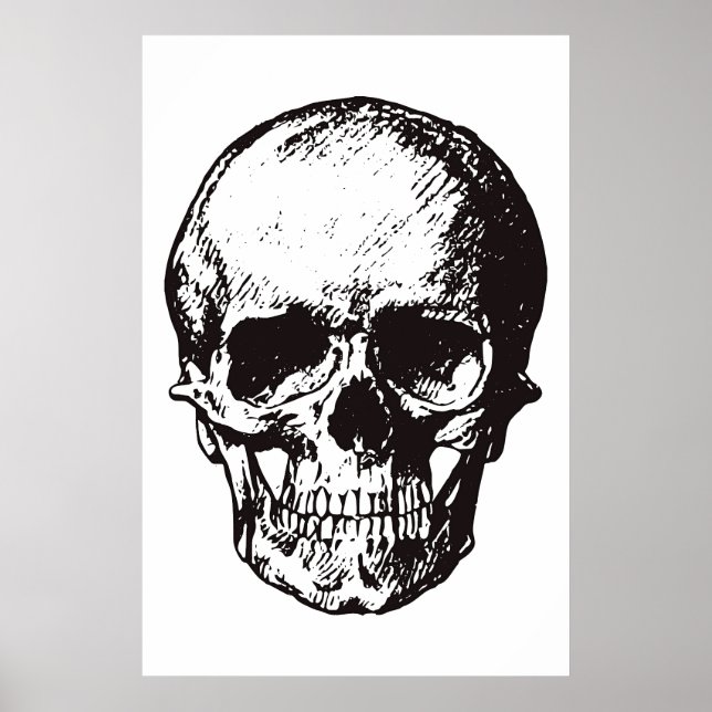 Poster Skull Black White Pop Art Fantasy Art Heavy Metal (Frente)