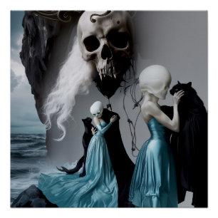 Póster Skull Cat Shadow Work Witchy AI Art Semi Gloss