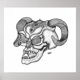 Póster Skull crânio de diabo preto sabe desenhos