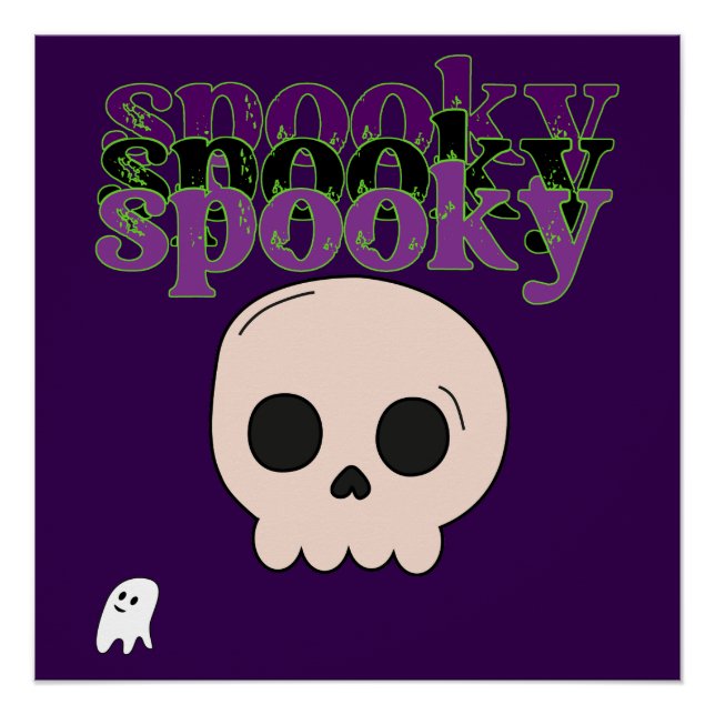 Póster Skull E Ghost Feliz Halloween (Frente)