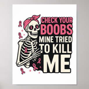 Poster Skull Halloween Verifique Seu Cancer De Mama