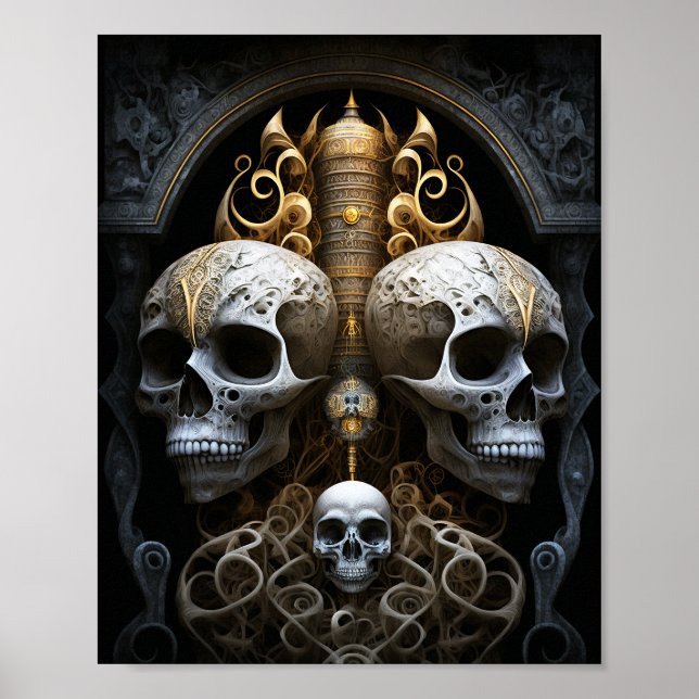 Poster Skulls Gótica Horror Gótico Arte Surreal (Frente)
