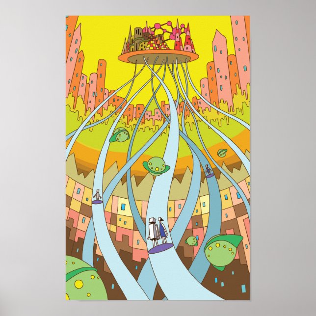 Poster Sky city accessible by high-speed elevator. (Frente)