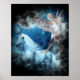 Póster Sky Faerie Asparas e Unicorn Vignette