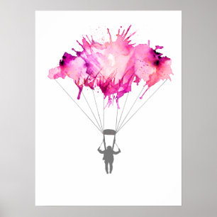 Poster Skydiver Parachute Skydiving Parachuting Art Gift