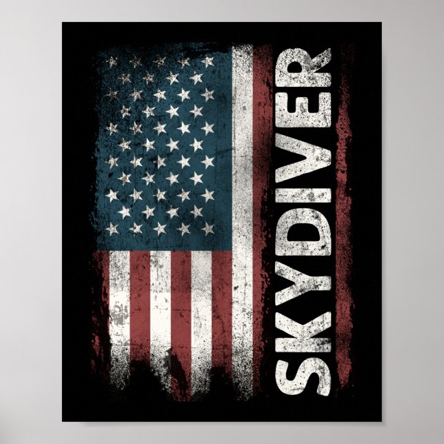 Poster Skydiving Skydiver Usa Flag Patriotic Vintage 4Th (Frente)
