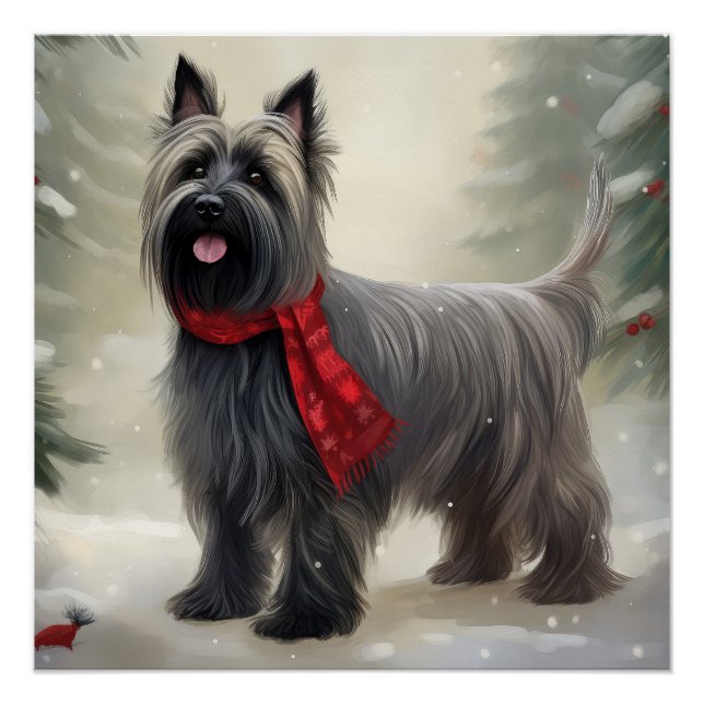 Póster Skye Terrier Dog no Natal da Neve (Frente)