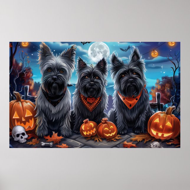 Poster Skye Terrier Halloween Assustador  (Frente)