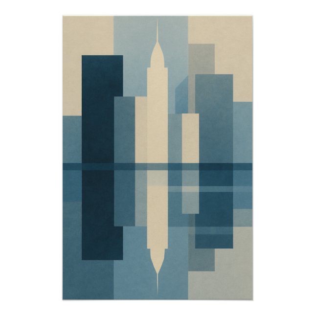 Póster Skyline Bleue – Reflets Géométriques (Frente)