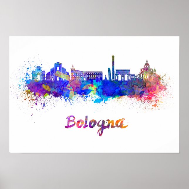 Poster Skyline da Bolonha na aguarela (Frente)