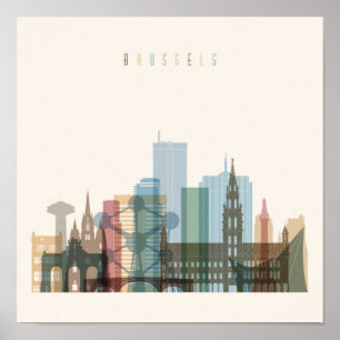 Póster Skyline da cidade de Bruxelas, Bélgica