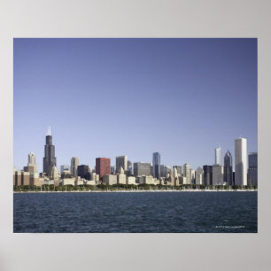 Póster Skyline da cidade de Chicago com o Lago Michigan 2