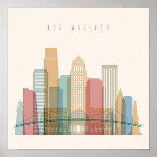 Póster Skyline da cidade de Los Angeles, Califórnia  