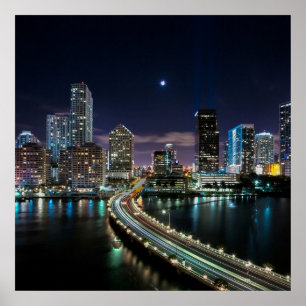 Poster Skyline da cidade de Miami com a ponte na noite