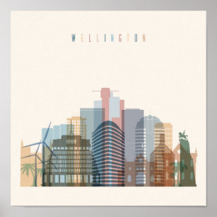 Póster Skyline da cidade de Wellington, Nova Zelândia  