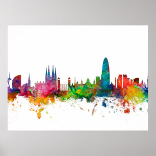 Póster Skyline da espanha de Barcelona