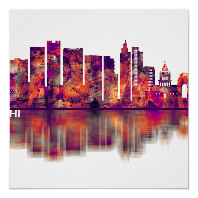 Póster Skyline da Índia de Nova Delhi (Frente)