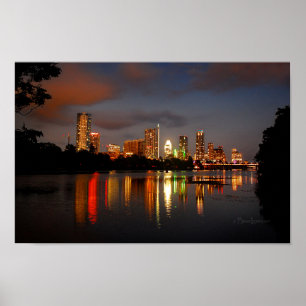 Poster Skyline da noite de Austin Texas do lago ladybird