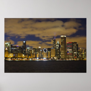 Poster Skyline da noite de Chicago