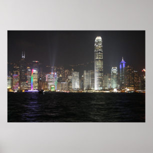 Póster Skyline da noite de Hong Kong