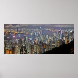 Póster Skyline da noite de Hong Kong China do panorama