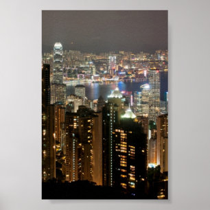 Poster Skyline da noite de Hong Kong do pico de Victoria