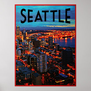 Poster Skyline da noite de Seattle