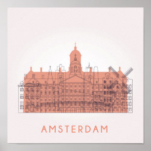Póster Skyline de Amsterdão, Países Baixos   dos marcos