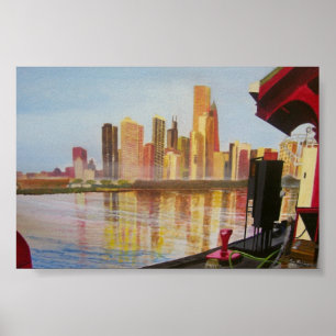 Póster Skyline de Chicago do cais do marinho